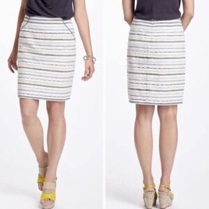 Anthropologie TABITHA Sailing Lace Pencil Skirt Striped Crochet Lace Scallops 6